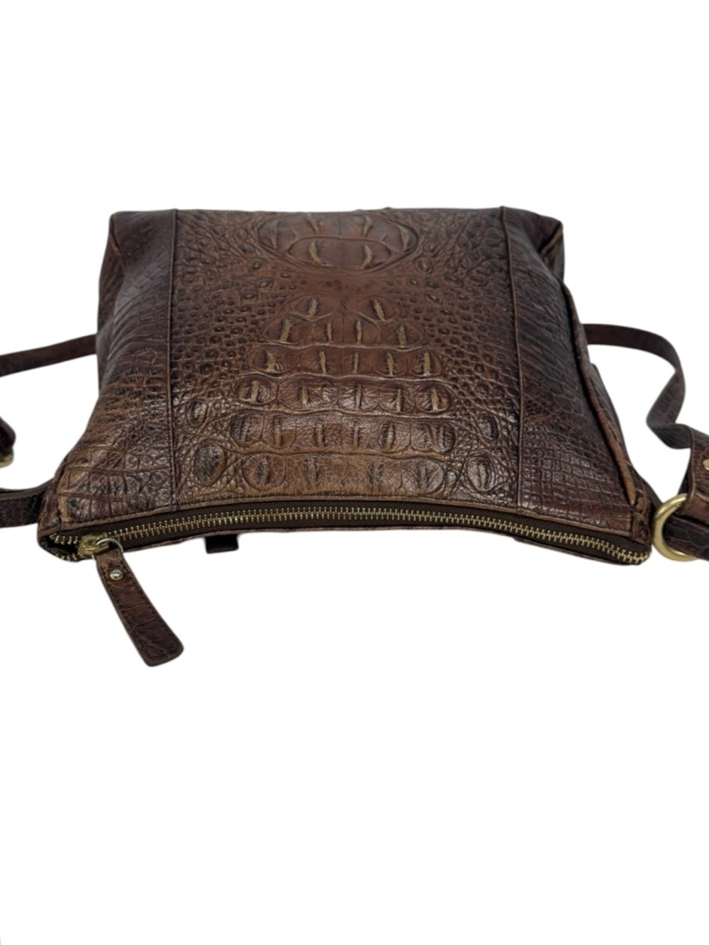 Brahmin Marley Crocodile-Embossed Brown Leather Crossbody Bag Purse 11" x 10" - Picture 11 of 16